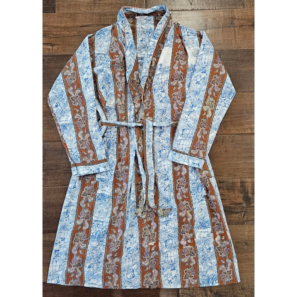 VTG 60s Bohemian Retro Permanent Press Robe XL Paisley Motif Stripe Robe
